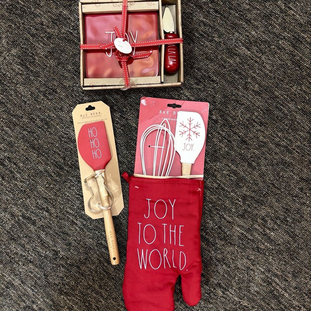 Rae Dunn Red Joy Holiday Sets (3) Hostess Gift Secret Santa Entertaining Baking
